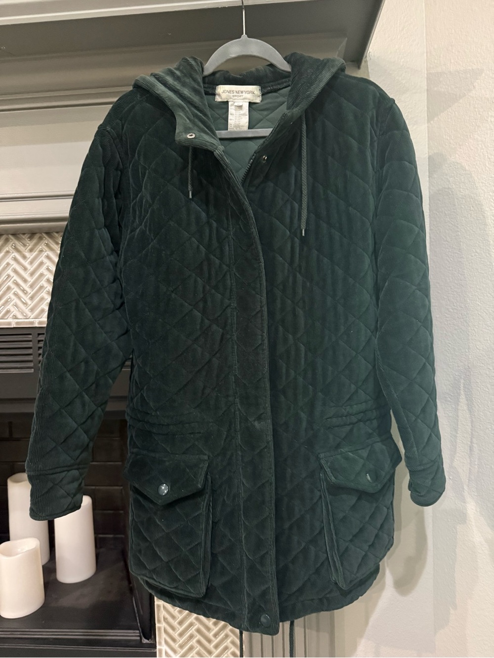 Jones New York Quilted Hooded Puffer in Forest Green